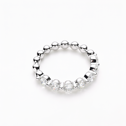 Round Brilliant Cut Diamonds丨Half-Eternity Band丨Polished Beaded Band
