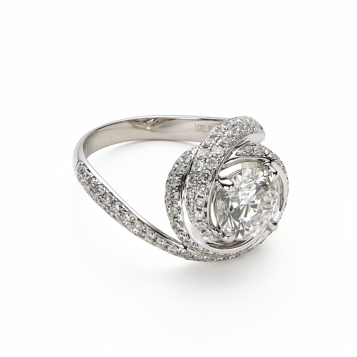 Round Brilliant Cut Diamond丨Bypass Ribbon Pavé Setting丨Platinum Ring