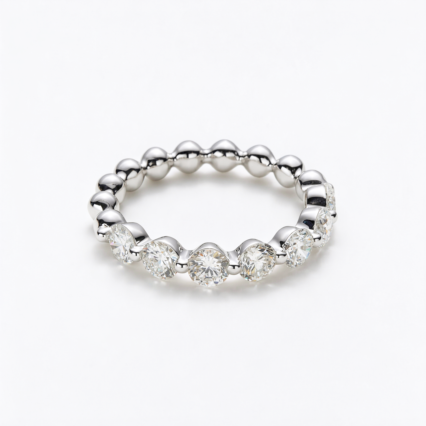 Round Brilliant Cut Diamonds丨Half-Eternity Band丨Polished Beaded Band