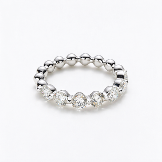 Round Brilliant Cut Diamonds丨Half-Eternity Band丨Polished Beaded Band