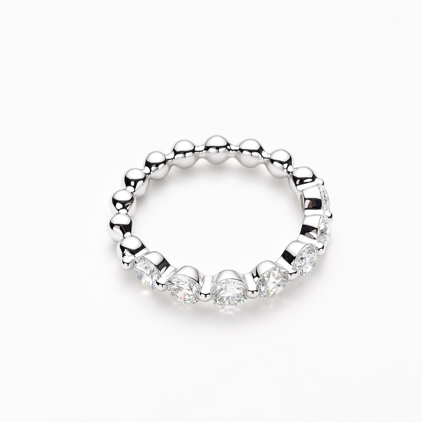Round Brilliant Cut Diamonds丨Half-Eternity Band丨Polished Beaded Band
