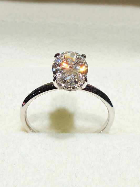 1.52-carat Oval Cut Diamond Solitaire Engagement Ring with Hidden Halo | 18K White Gold
