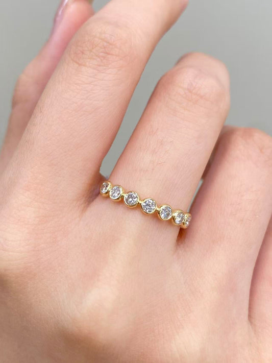 Bezel-Set Diamond Half Eternity Band | 18K Yellow Gold