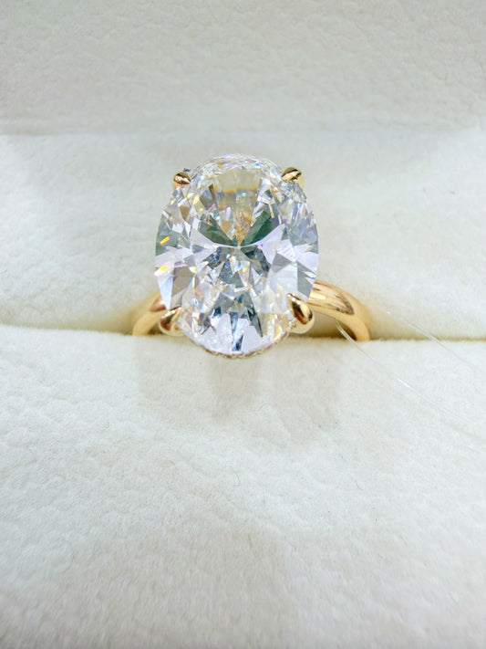 5 Carats Oval Cut Diamond | Hidden Halo Setting | 18K Yellow Gold Ring