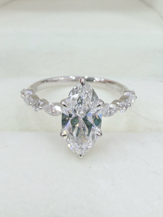 1.5 Carats Marquise Cut Diamond | Hidden Halo Setting | 18K White Gold Ring