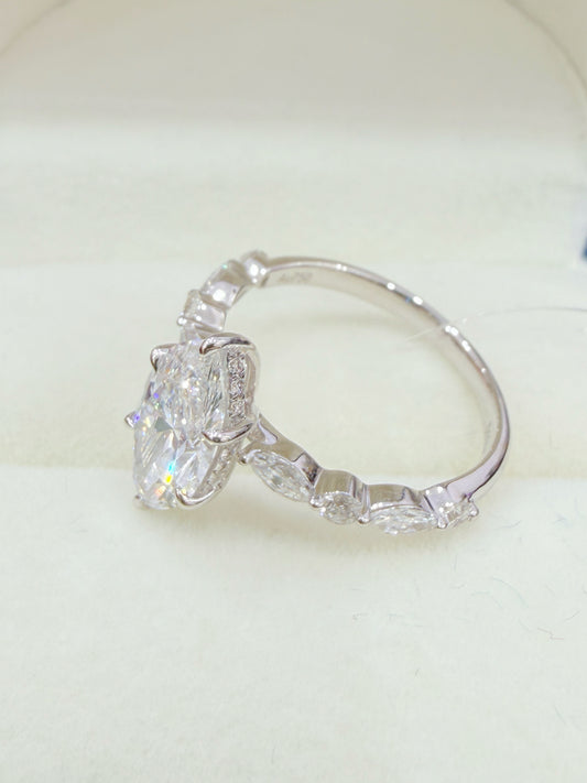 1.5 Carats Marquise Cut Diamond | Hidden Halo Setting | 18K White Gold Ring