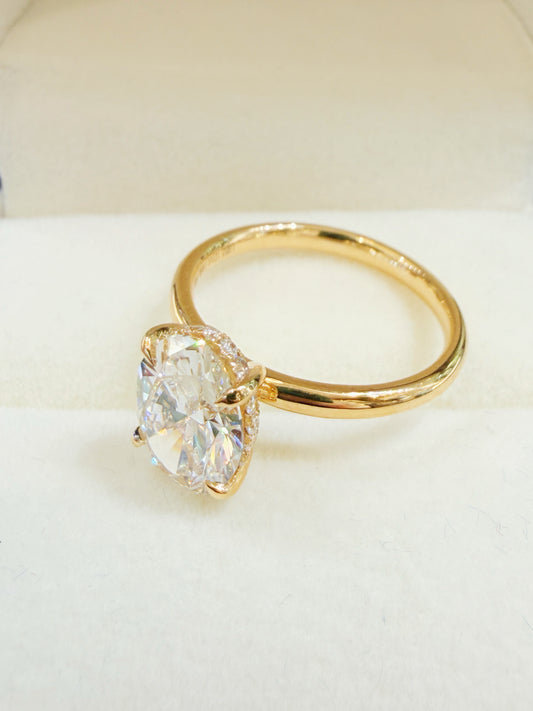 2 Carat E VVS2 Oval Cut Diamond | Hidden Halo Solitaire | 18K Yellow Gold Ring