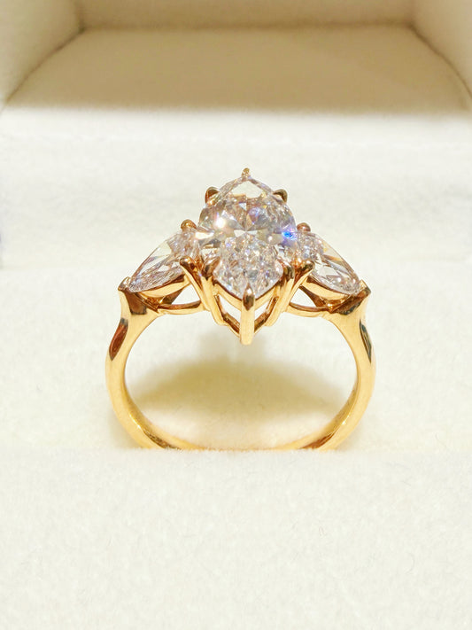 2 Carat Marquise-Cut Diamond Three-Stone Ring | 18K Yellow Gold