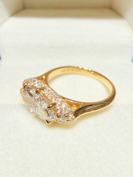 2 Carat Marquise Cut Diamond | Double Halo & Pavé Band Ring | 18K Yellow Gold