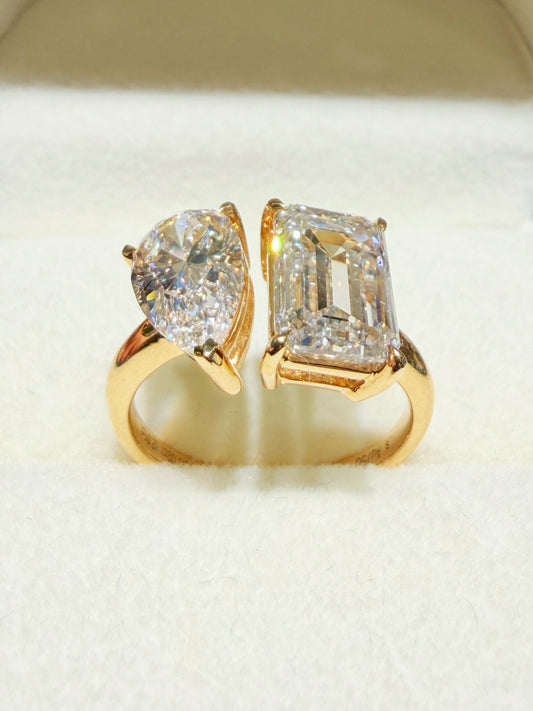5 Carat Total Weight Toi et Moi Diamond Open Ring | 18K Yellow Gold