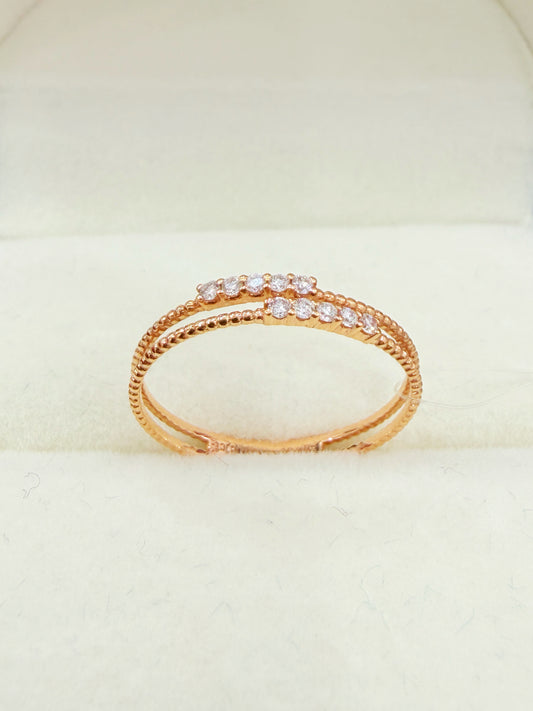 Double-Row Beaded Bypass Diamond Ring | 18K Rose Gold