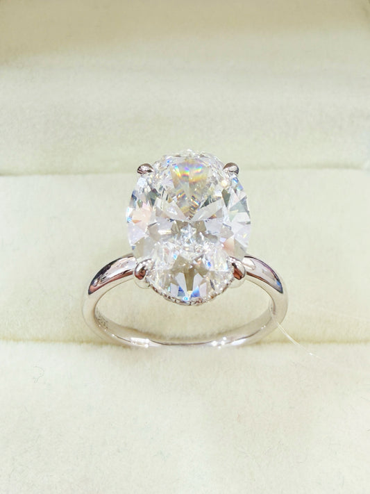 5 Carat Oval Cut Diamond Solitaire Ring with Hidden Halo | 18K White Gold