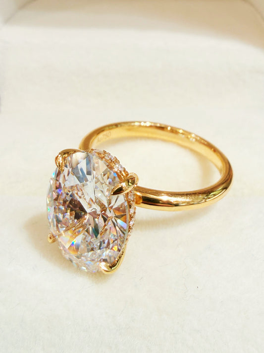 5.01-carat Oval Cut Diamond Solitaire Ring with Hidden Halo | 18K Yellow Gold