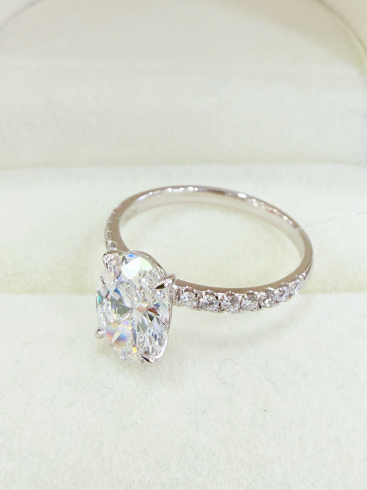1.59-carat Oval Cut Diamond Engagement Ring with Pavé Band Size 6.5 | 18K White Gold
