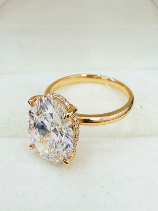 5-carat Oval Cut Diamond Engagement Ring with Hidden Halo | 18K Yellow Gold