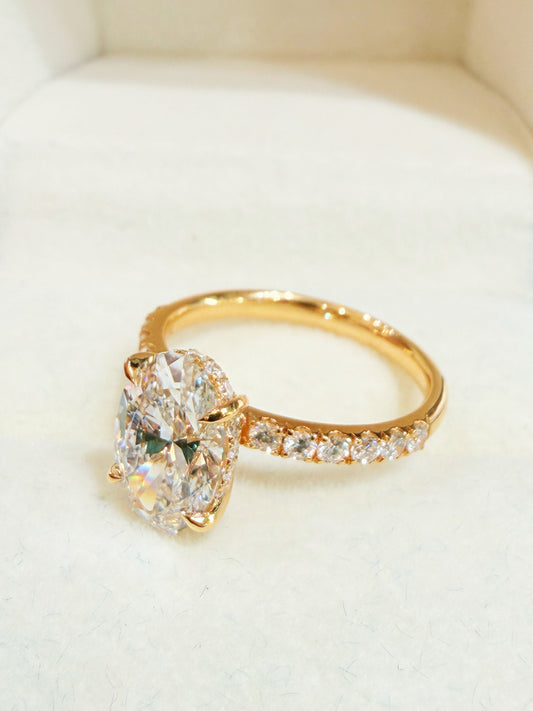 2-caratOval Cut Diamond Engagement Ring with Hidden Halo & Pavé Band | 18K Yellow Gold