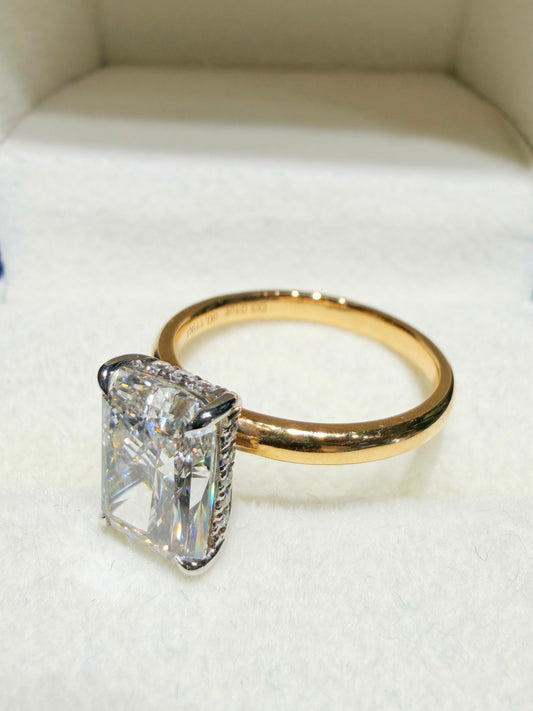3-carat Radiant Cut Diamond Engagement Ring with Hidden Halo | 18K Yellow Gold with White Gold Prongs